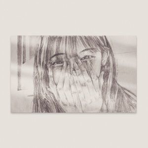 original grayscale tones monochromatic realism girl covering face illustration‌